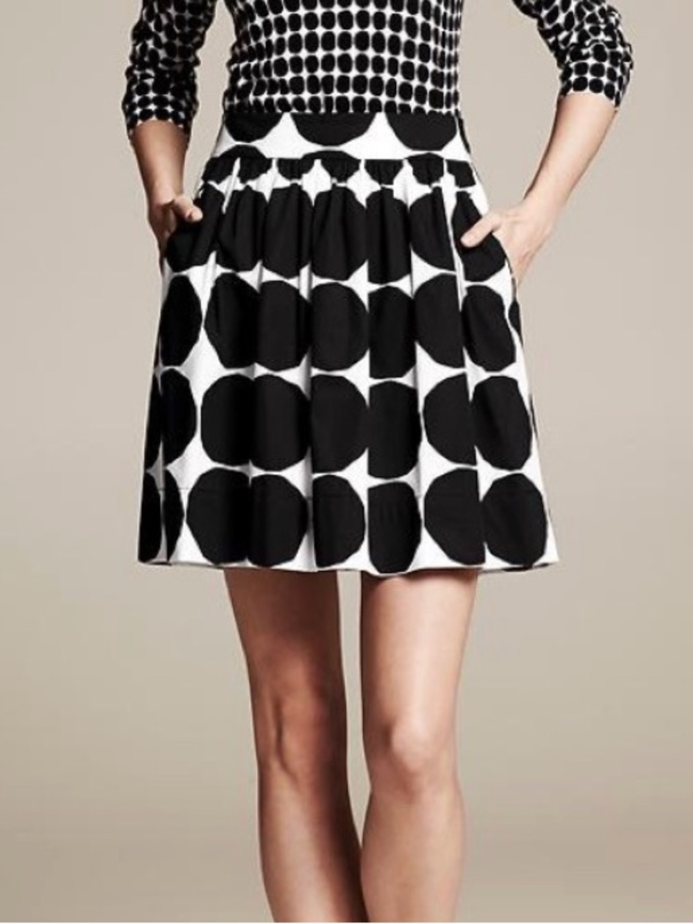 Marimekko x Banana Republic Black & White Polka Dot A-Line Skirt